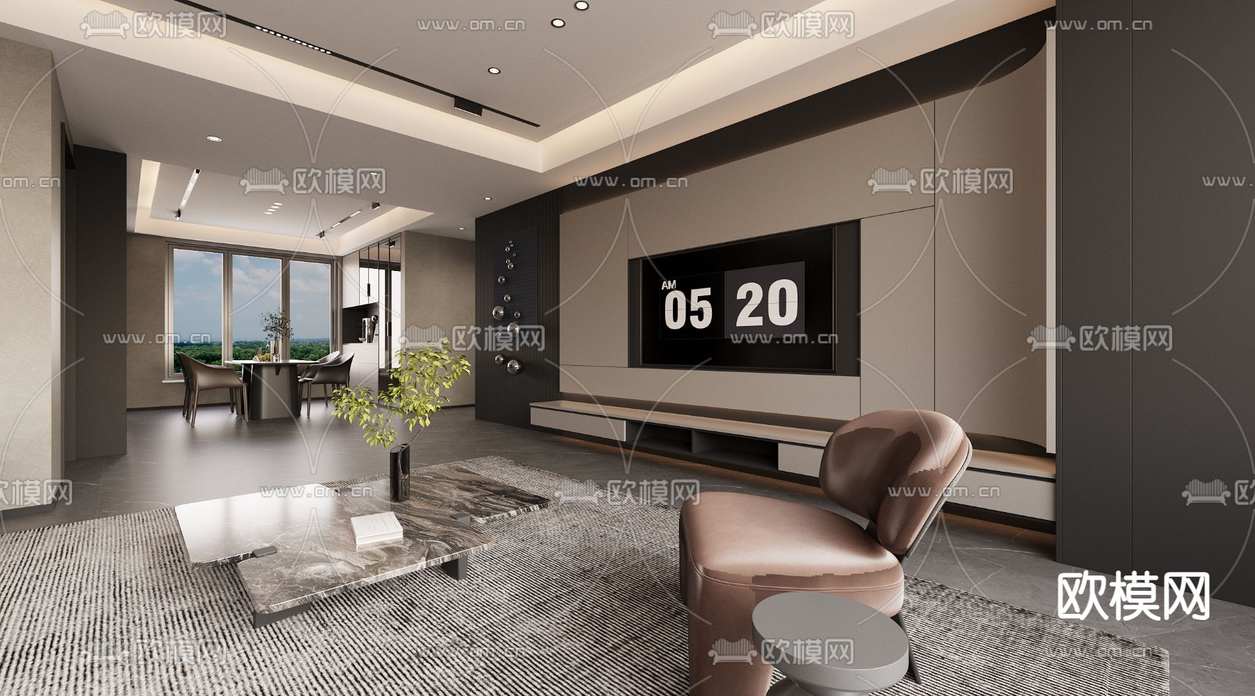 现代客厅 餐厅3d模型下载（渲染图6）