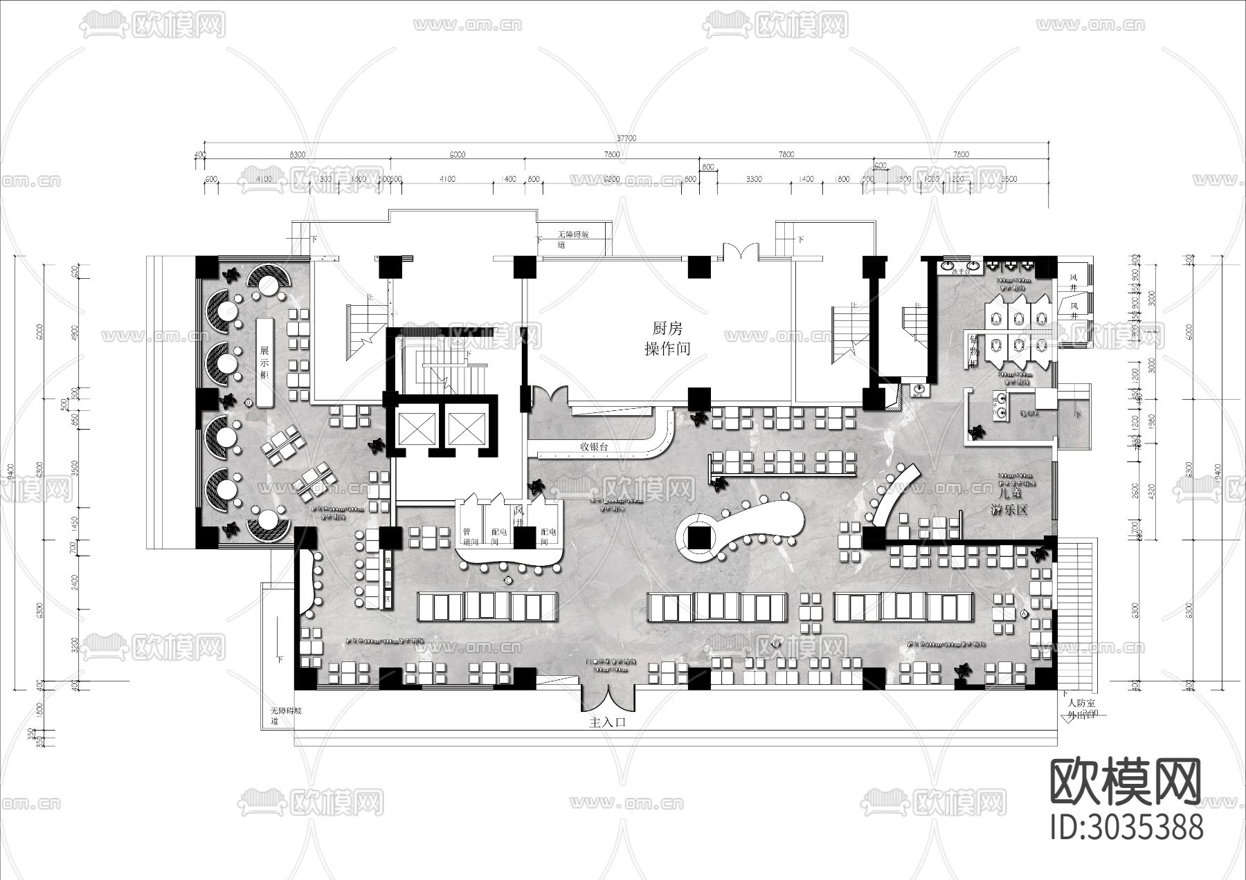 700㎡餐厅cad平面图下载