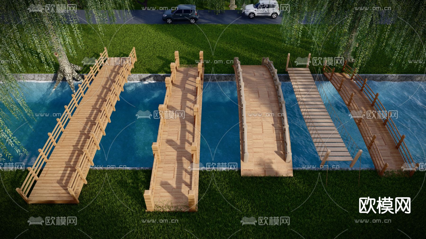现代栈道桥 木桥 景观桥 拱桥su模型下载（渲染图1）