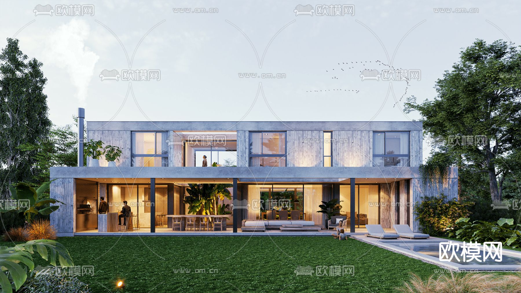 独栋别墅外观su模型下载（渲染图2）