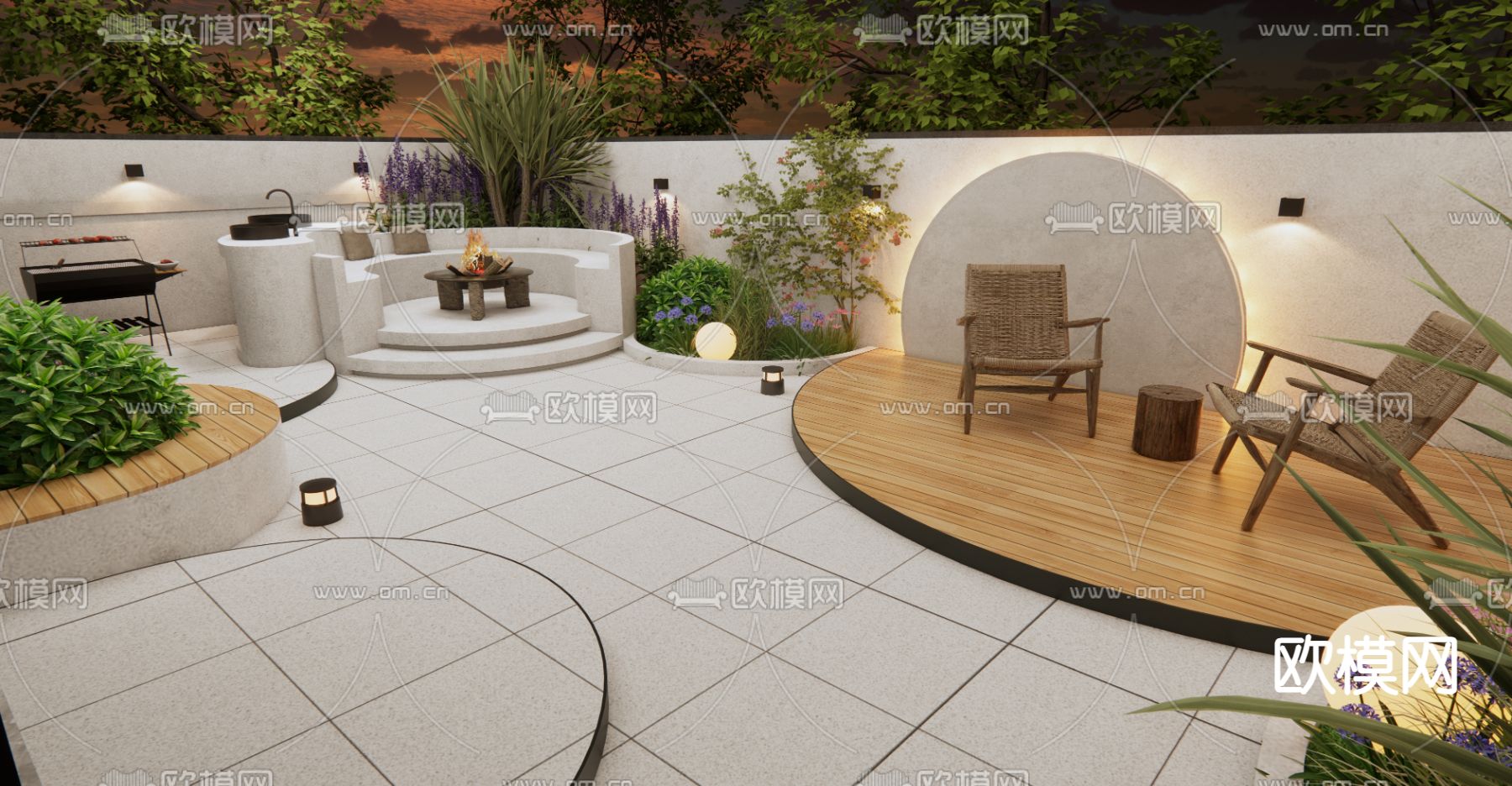 别墅庭院 花园3d模型下载（渲染图1）