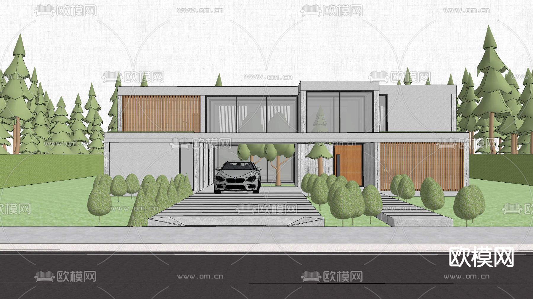 独栋别墅外观su模型下载（渲染图3）