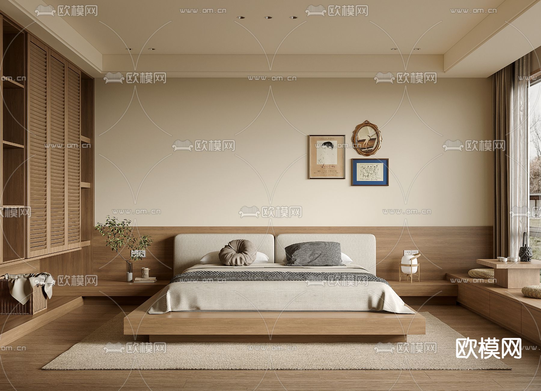 侘寂卧室 主卧 主人房su模型下载（渲染图1）