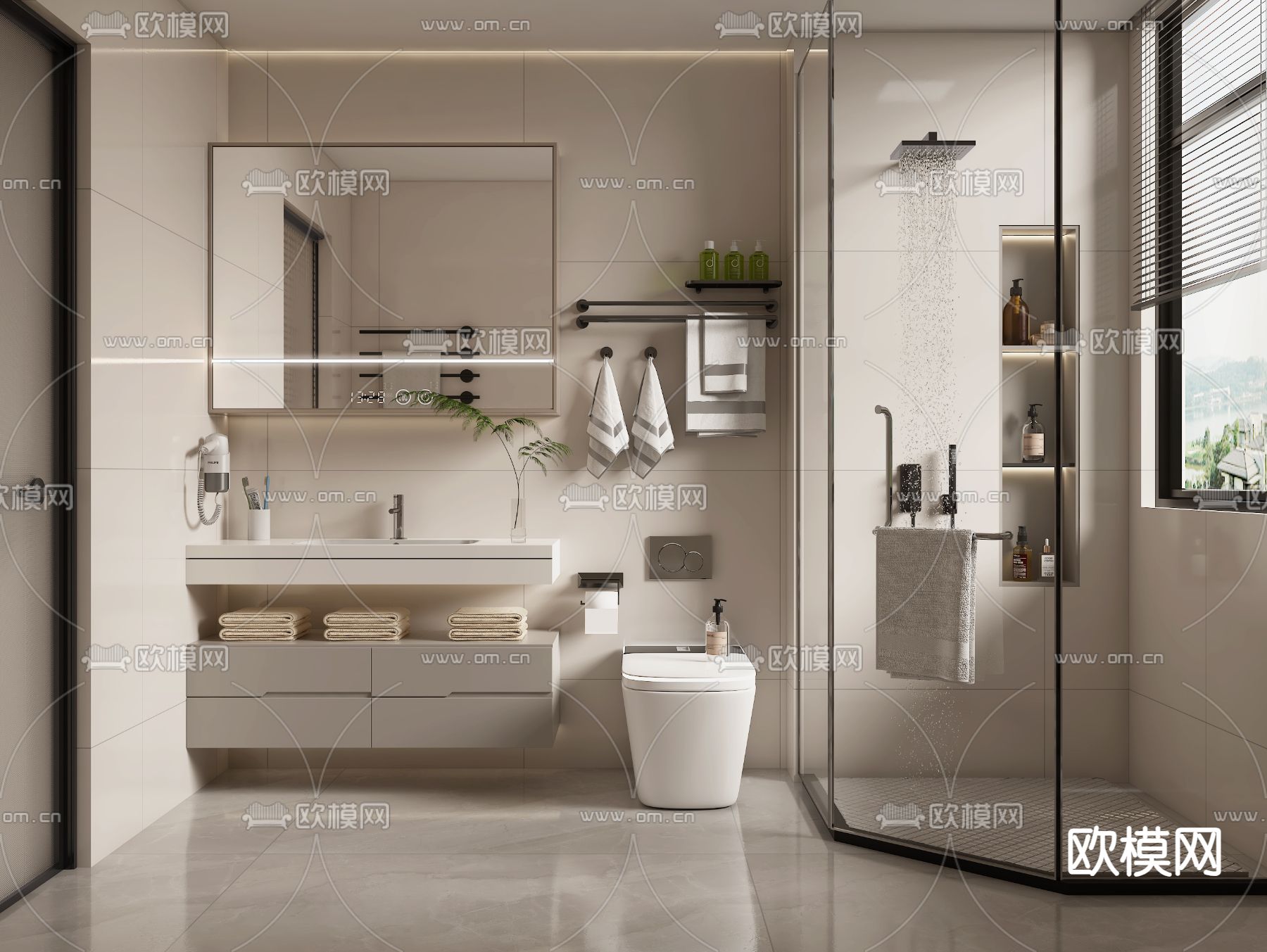 现代卫生间 浴室 洗手间su模型下载（渲染图1）