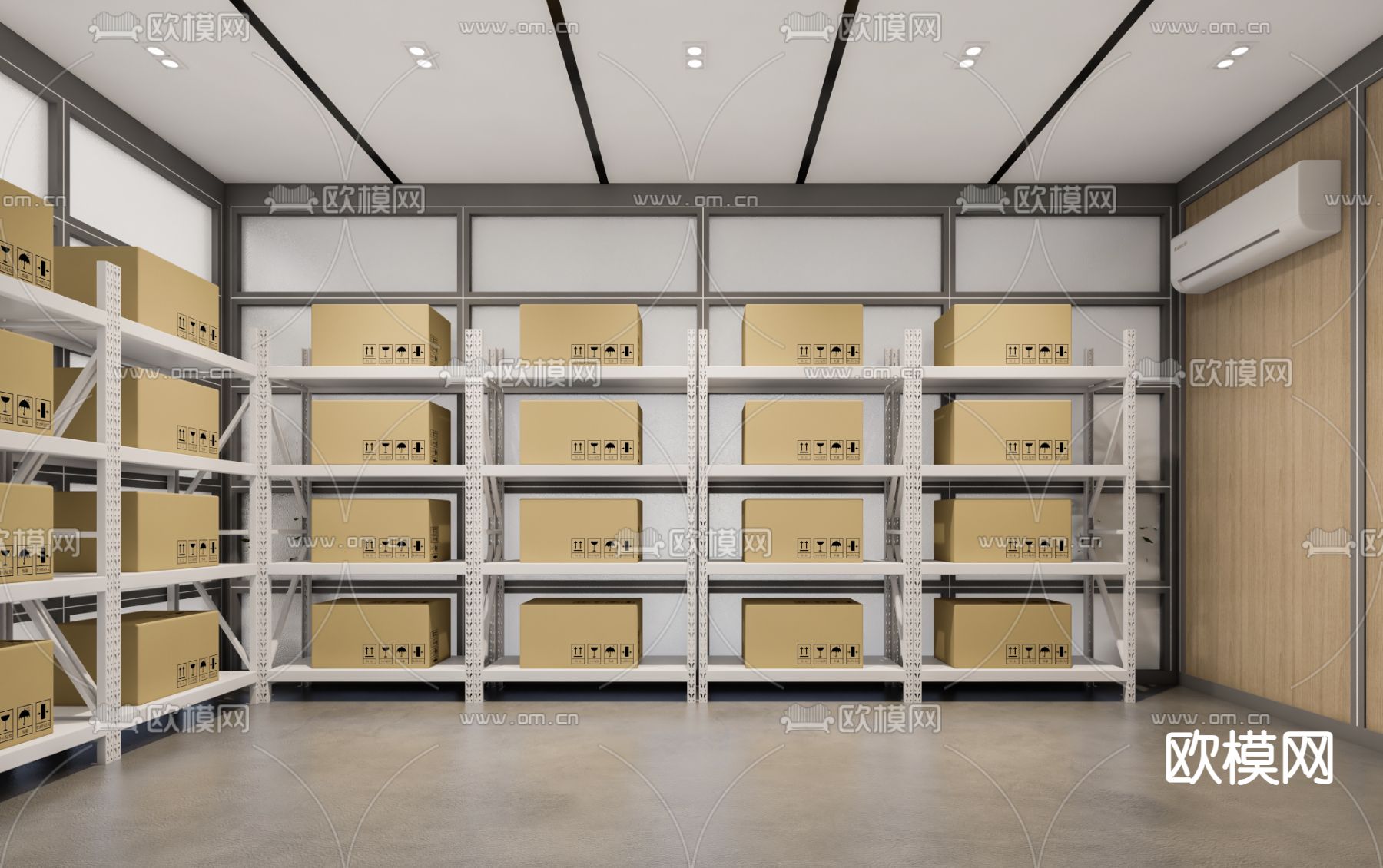 现代工厂仓库 货架su模型下载（渲染图3）