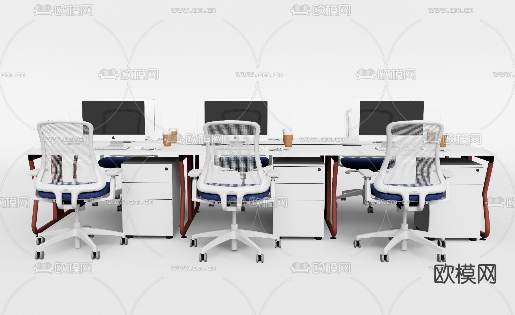 办公桌椅 岗位 卡位3d模型下载（渲染图1）