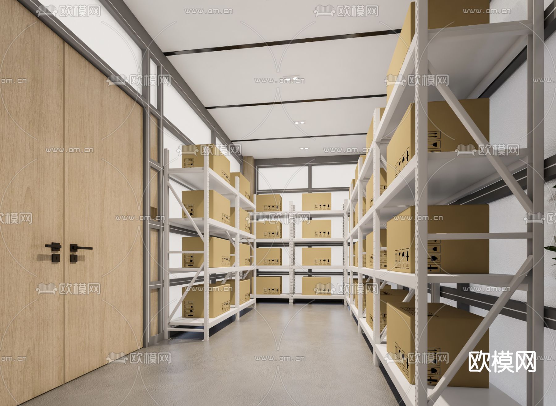 现代工厂仓库 货架su模型下载（渲染图1）