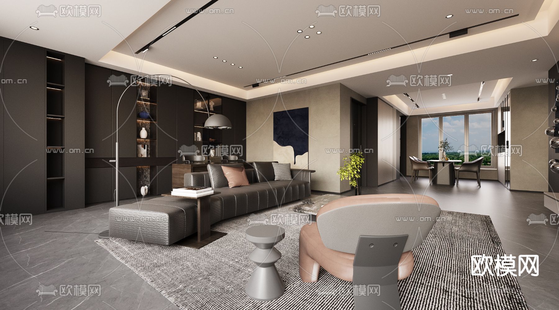 现代客厅 餐厅3d模型下载（渲染图5）