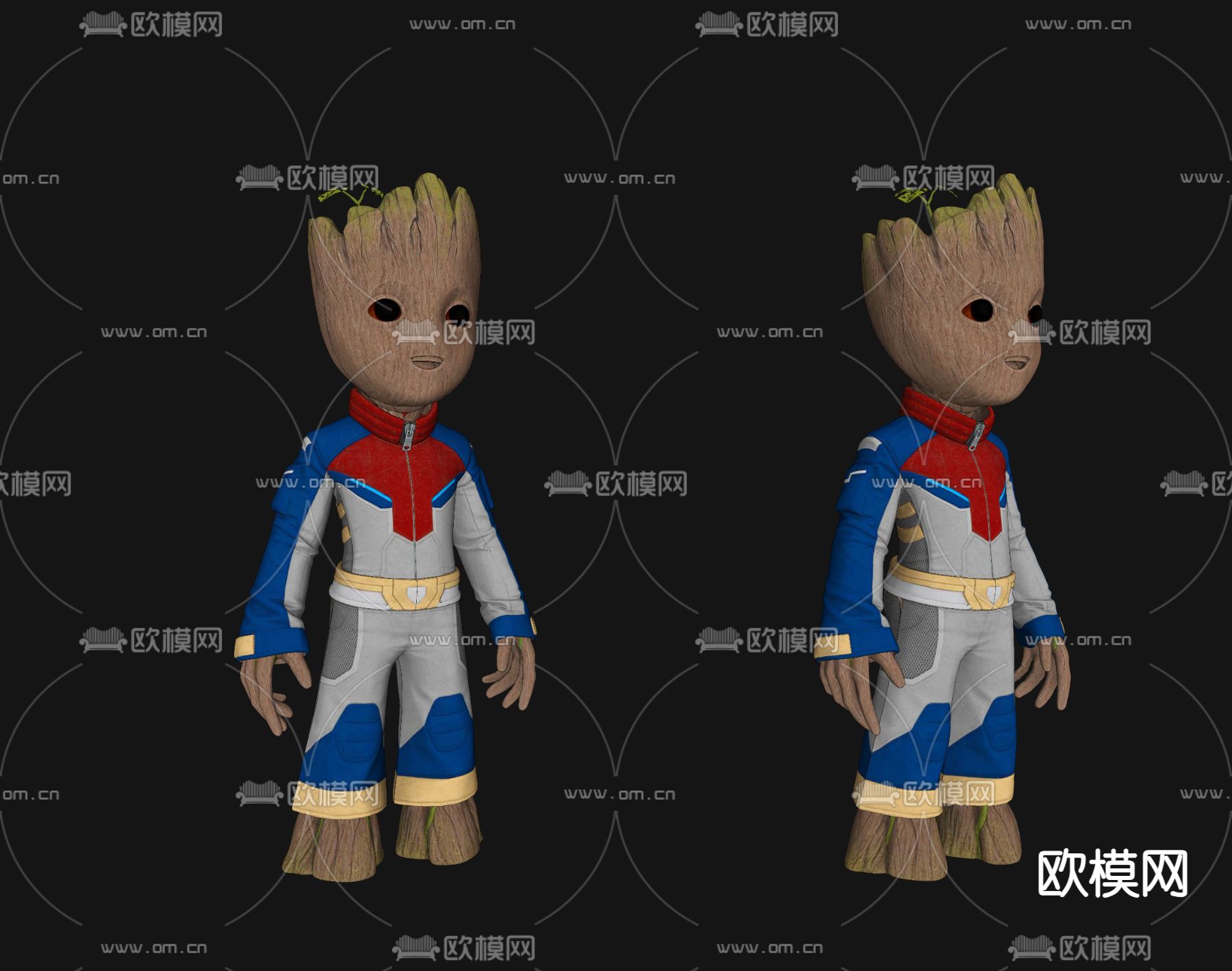 现代漫威格鲁特 潮玩摆件su模型下载（渲染图2）