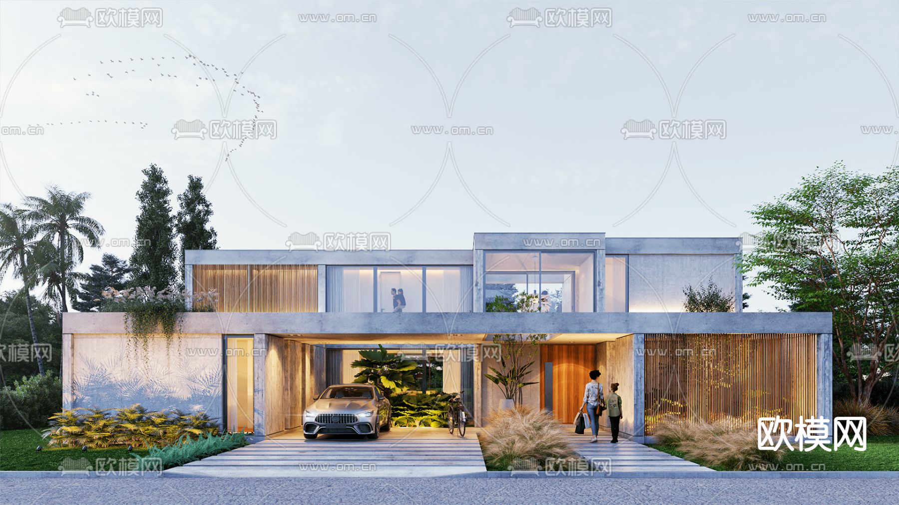 独栋别墅外观su模型下载（渲染图1）