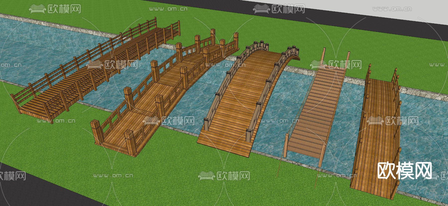 现代栈道桥 木桥 景观桥 拱桥su模型下载（渲染图3）