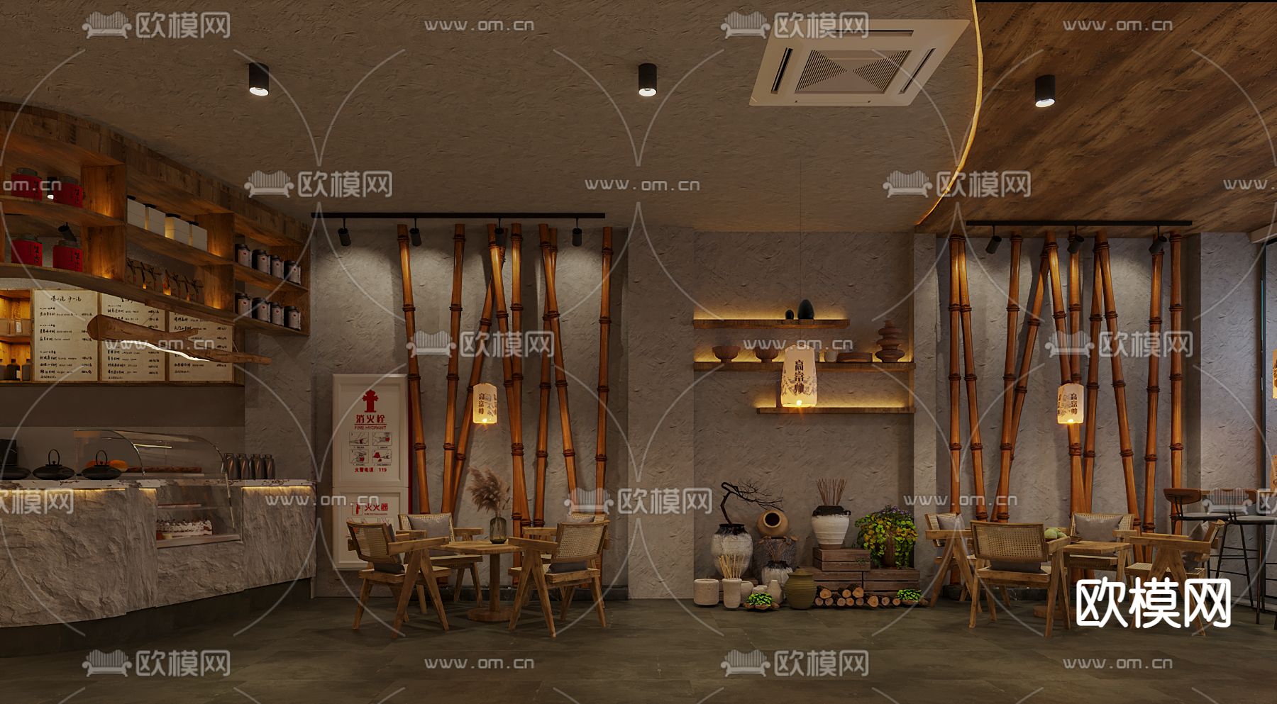 新中式茶馆 茶舍3d模型下载（渲染图2）