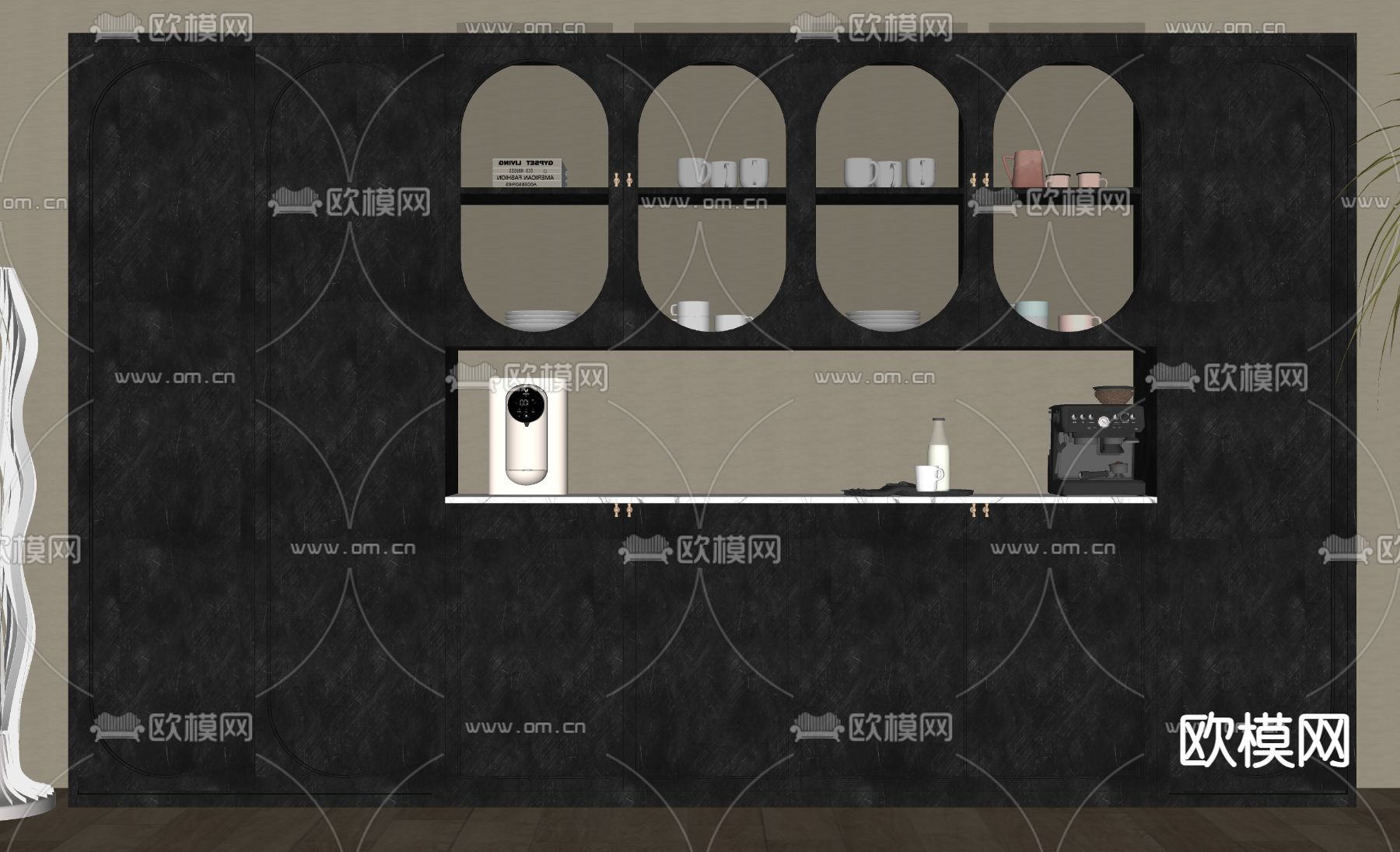 现代橱柜 餐边柜su模型下载（渲染图2）