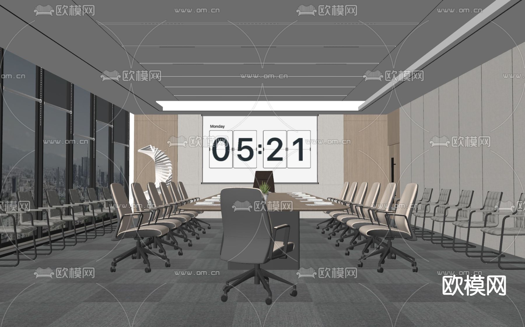 现代会议室su模型下载（渲染图2）