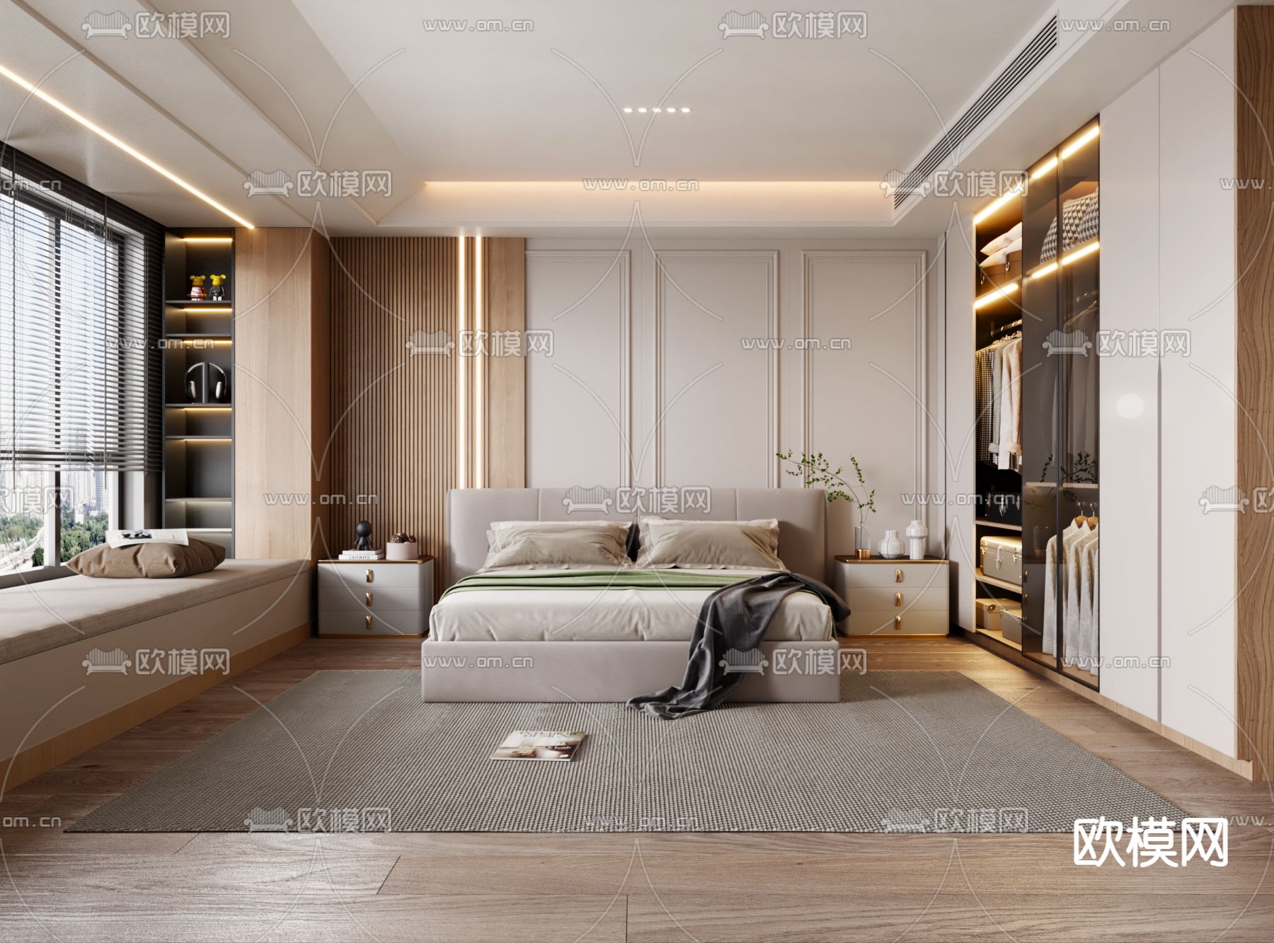 轻奢卧室 主卧 主人房3d模型下载（渲染图1）