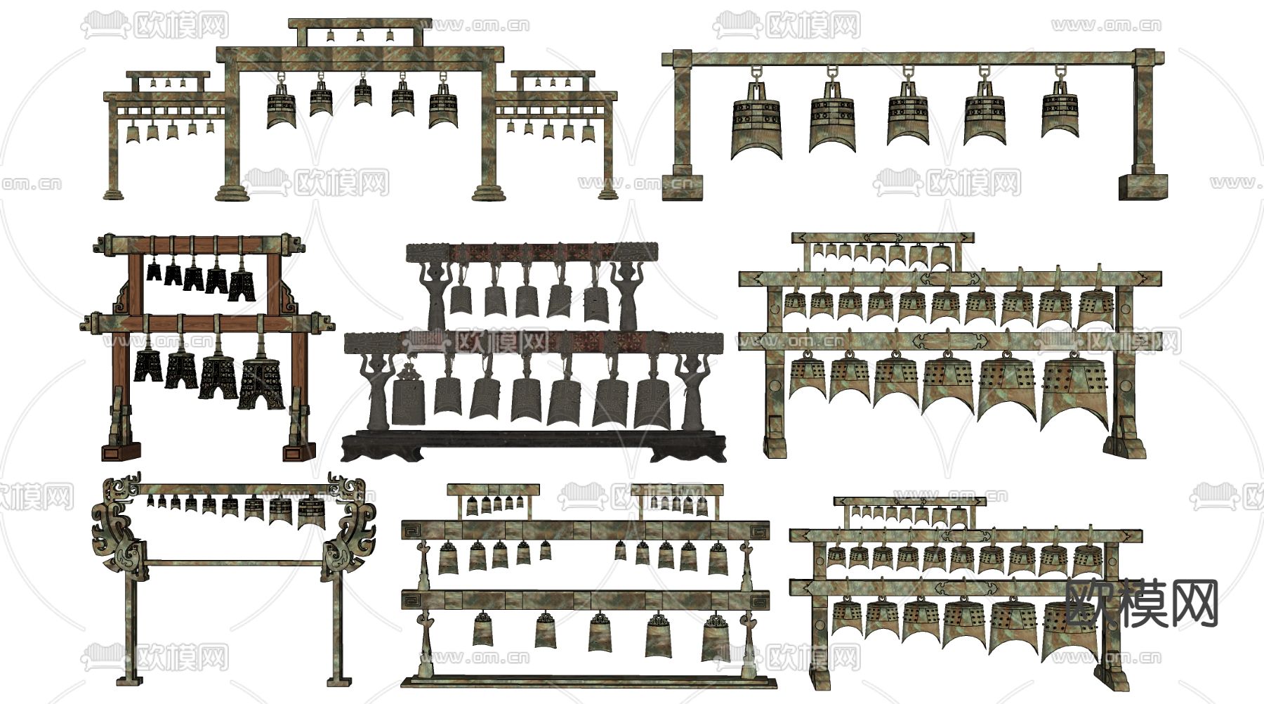 中式编钟乐器su模型下载（渲染图3）