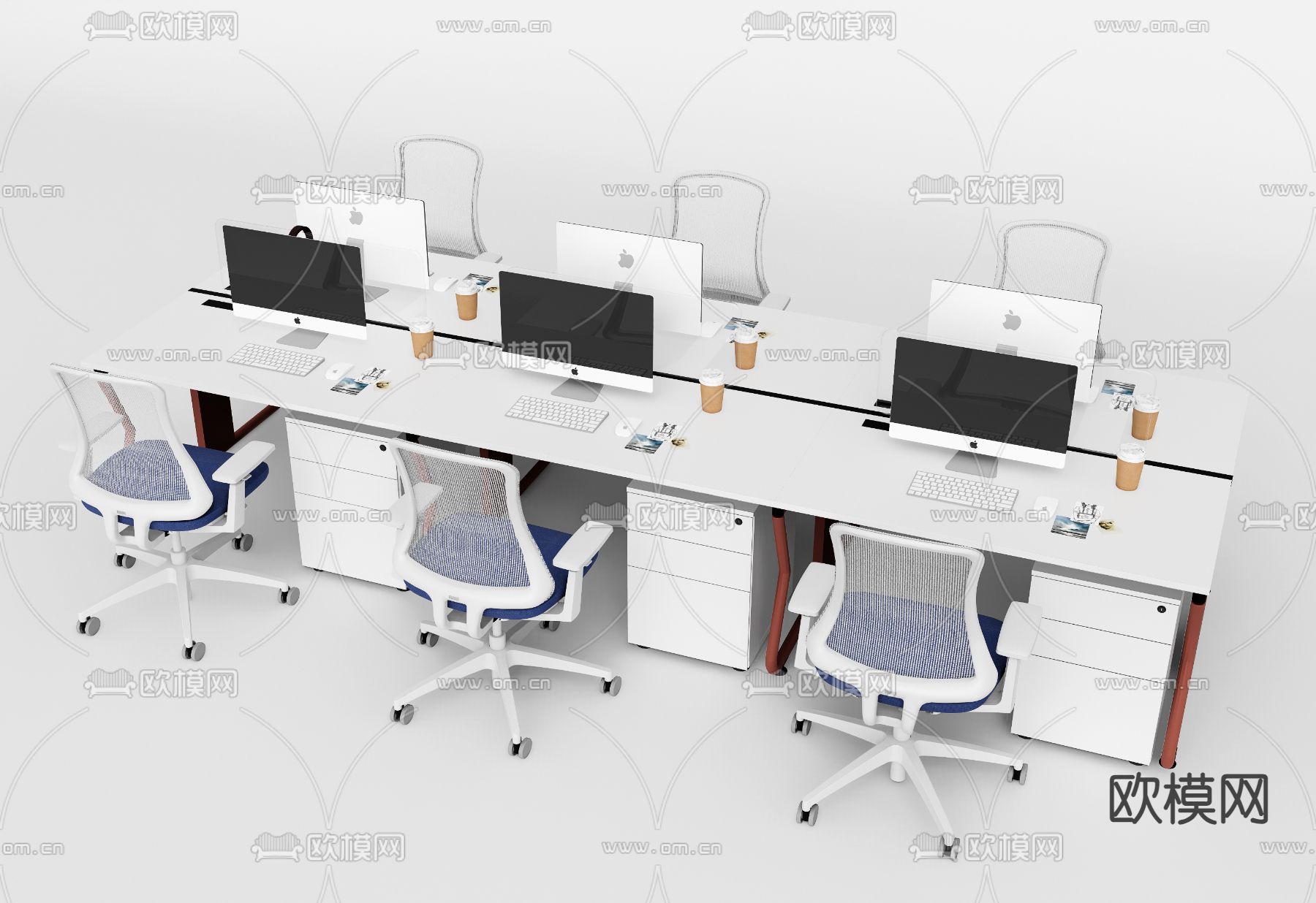 办公桌椅 岗位 卡位3d模型下载（渲染图2）