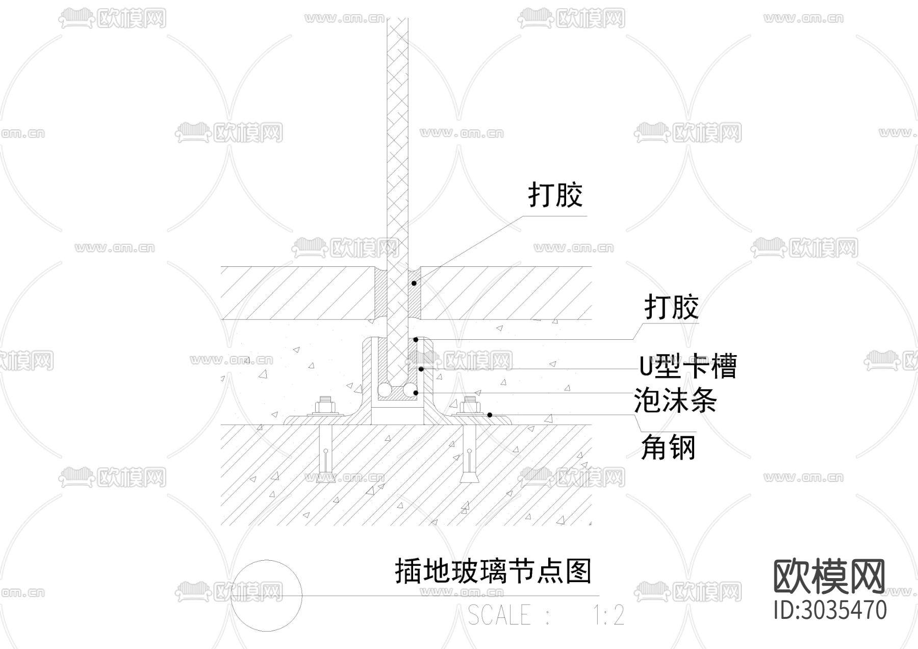 室内隔断 隔墙cad大样图下载（渲染图2）
