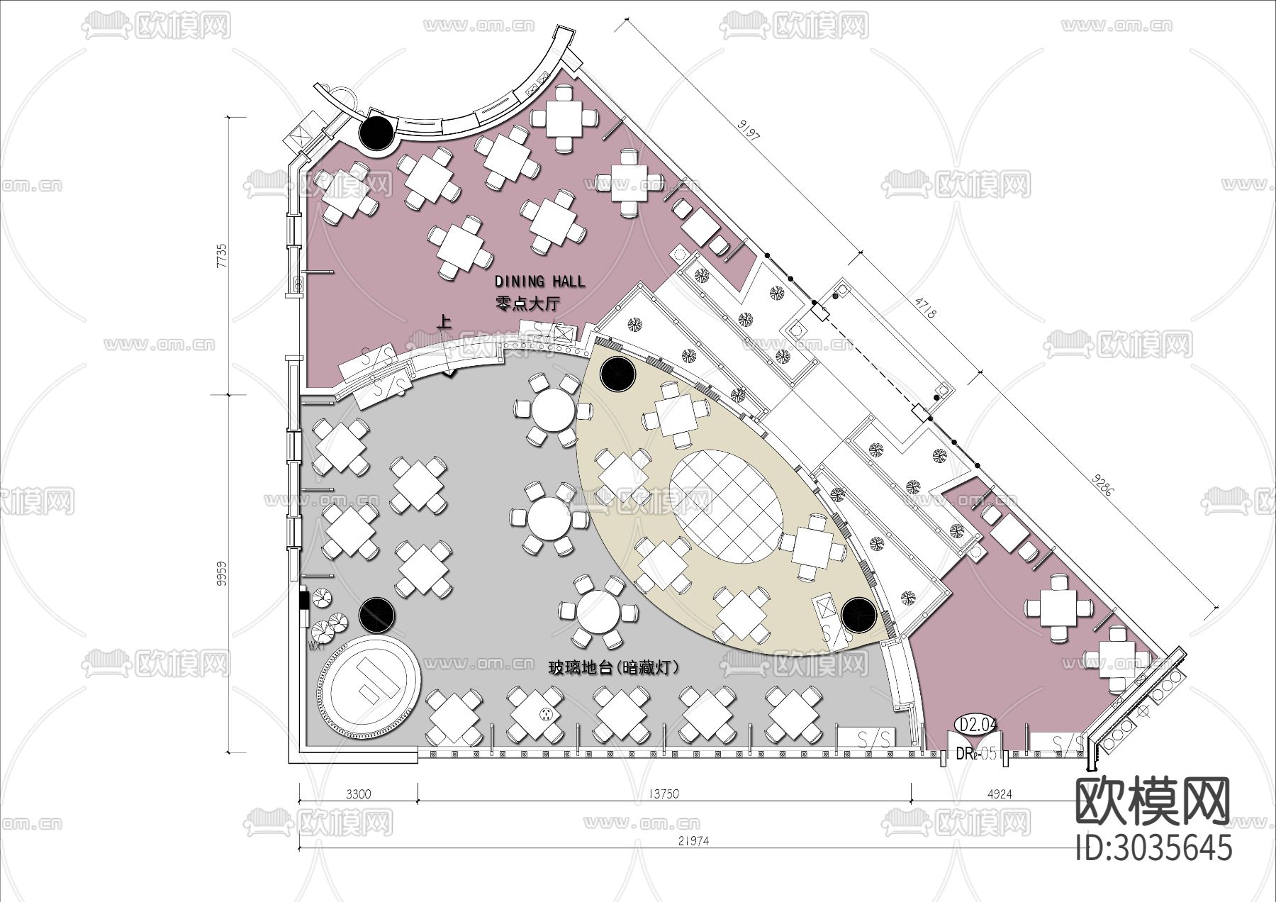 300㎡异形音乐 咖啡厅cad平面图下载