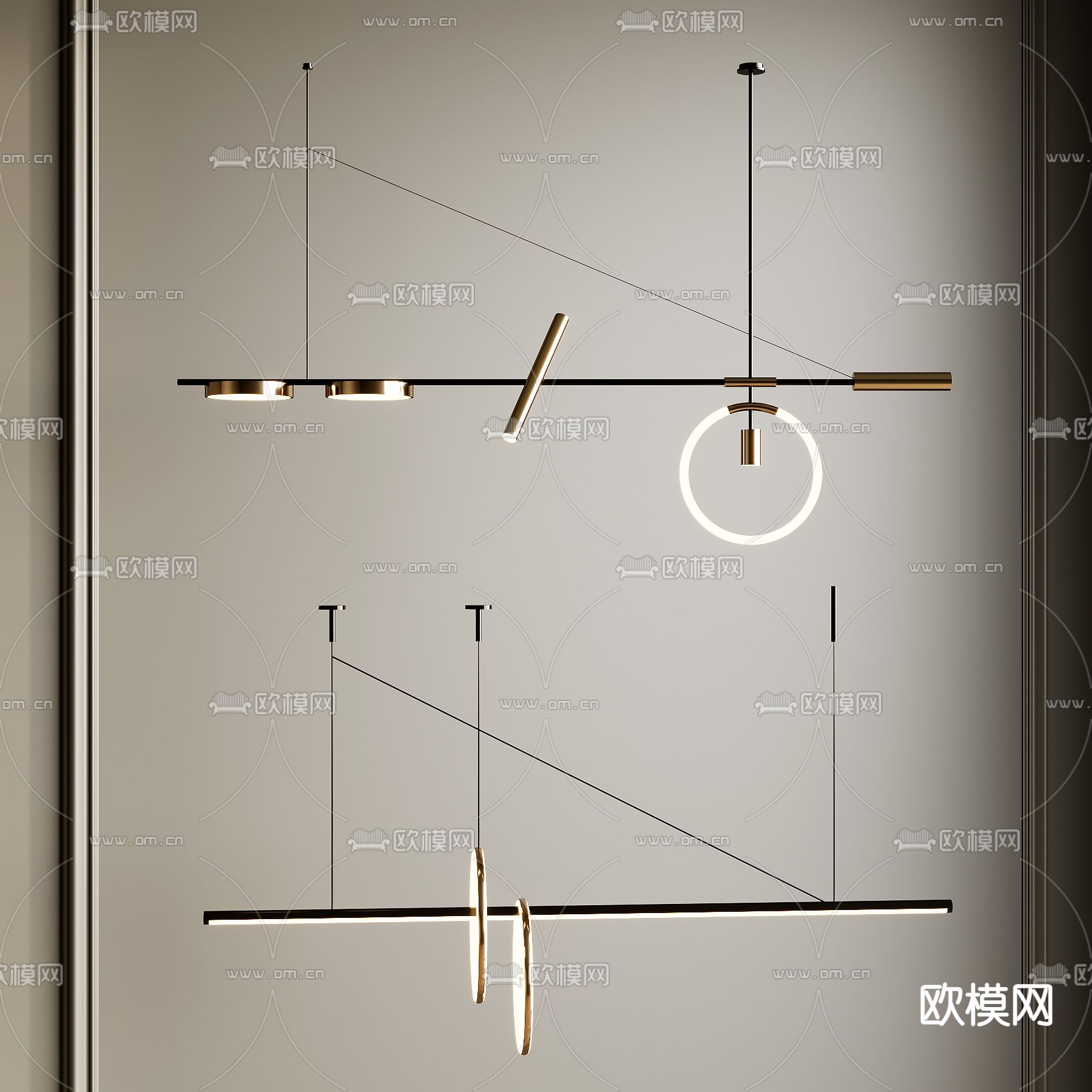 一字型吊灯 大厅吊灯3d模型下载