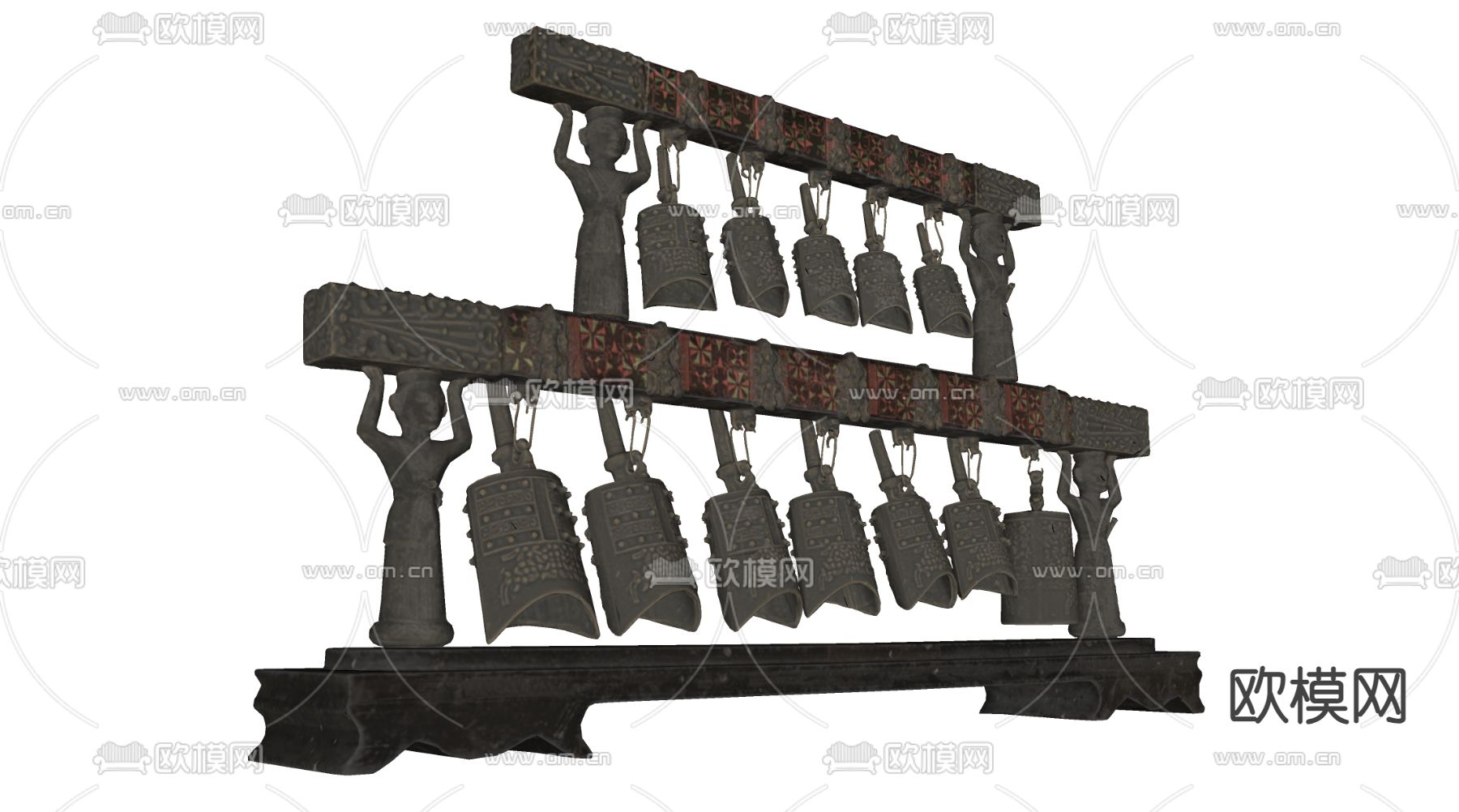 中式编钟乐器su模型下载（渲染图3）