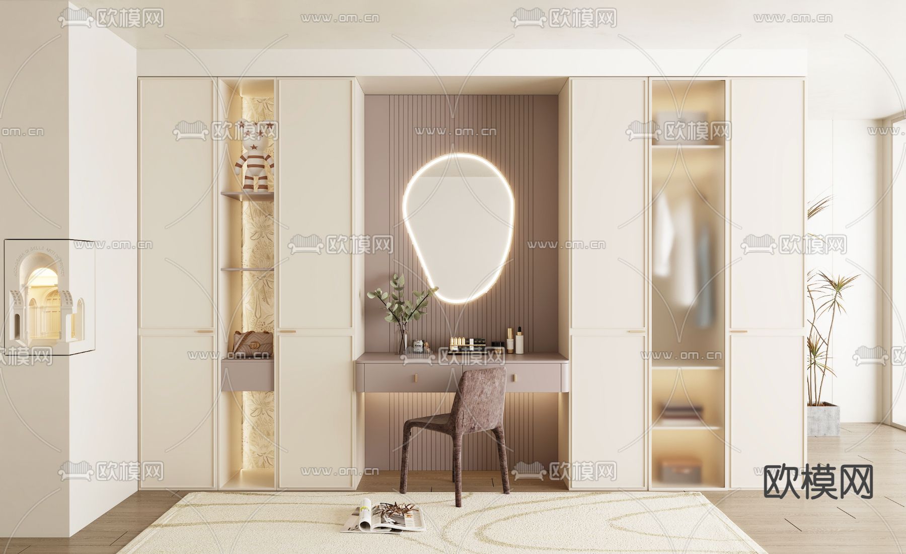 奶油风衣柜 衣橱3d模型下载