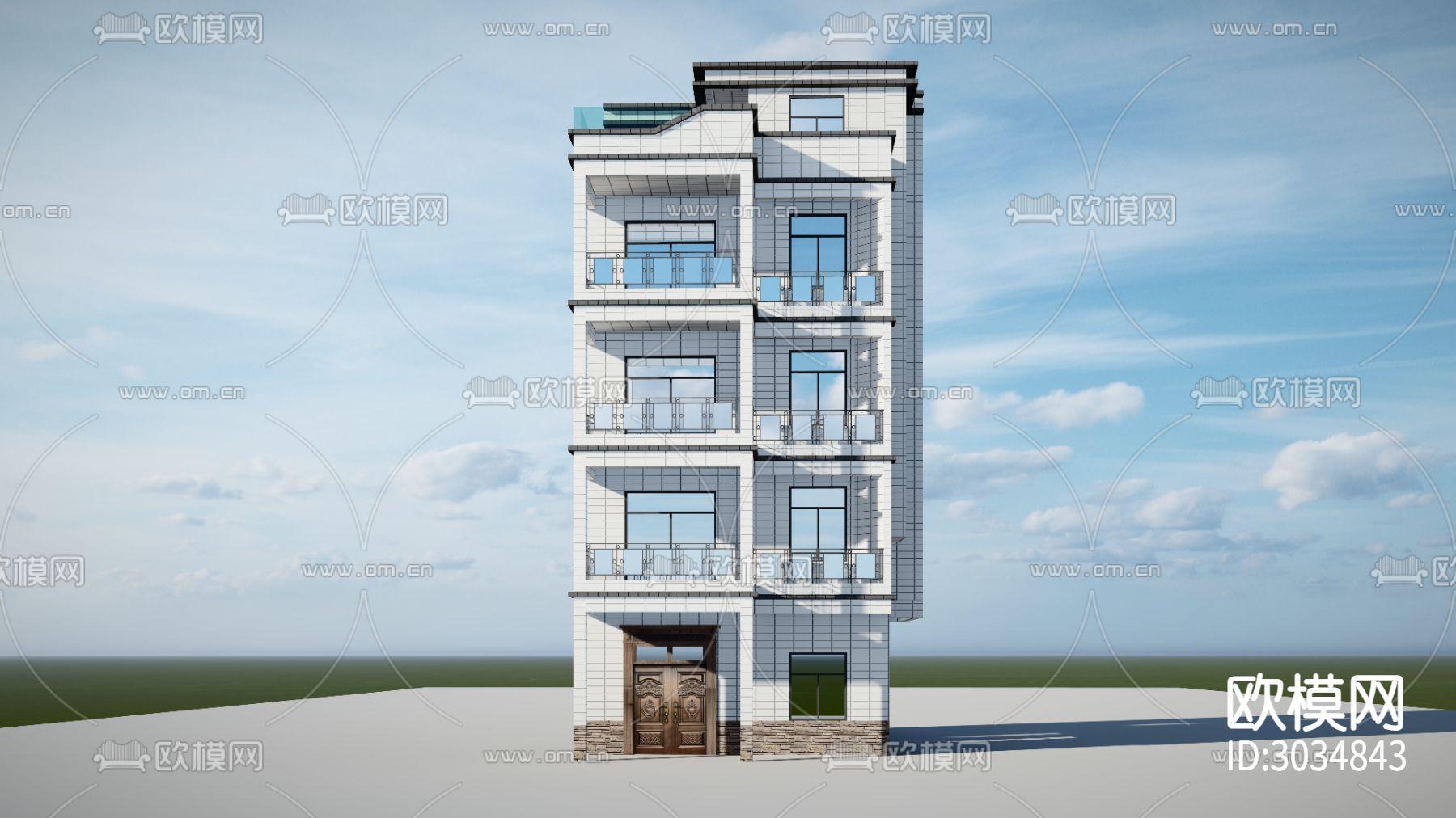 现代独栋别墅cad施工图下载（渲染图1）