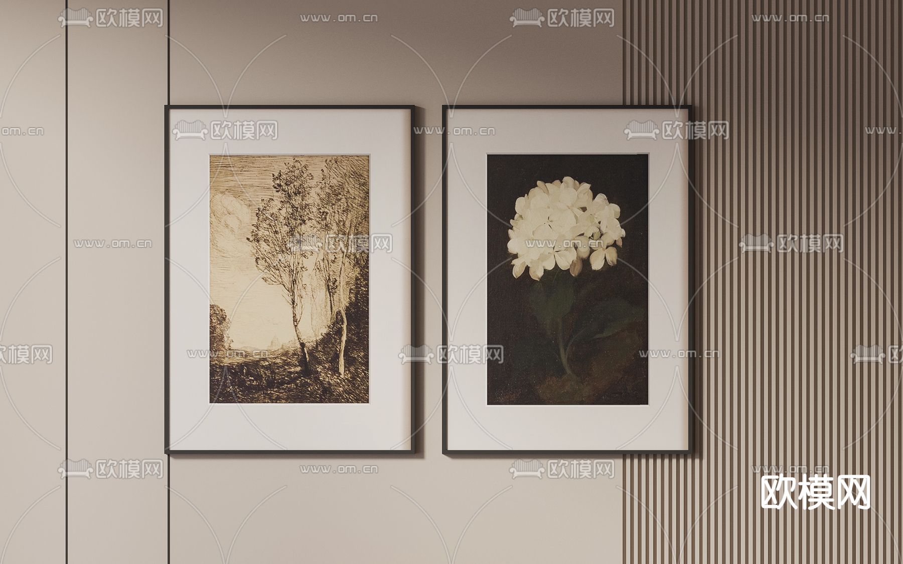 中古风挂画 装饰画 抽象画su模型下载