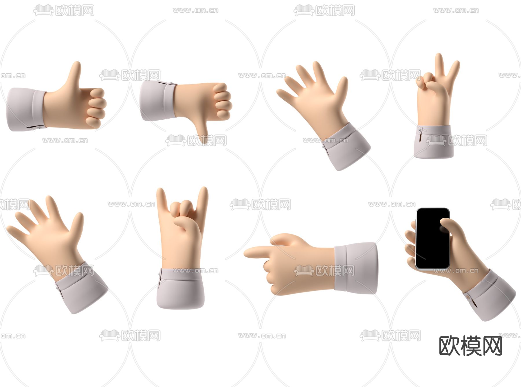 现代卡通可爱小手雕塑su模型下载（渲染图1）