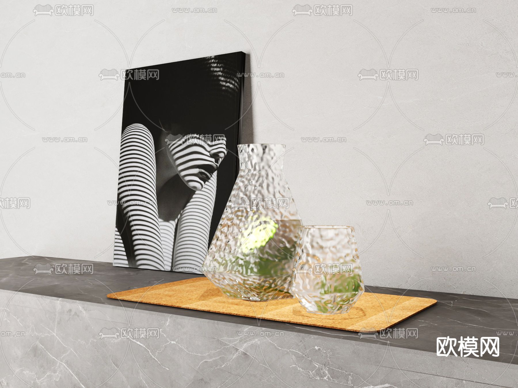 现代餐具 玻璃水杯 托盘3d模型下载