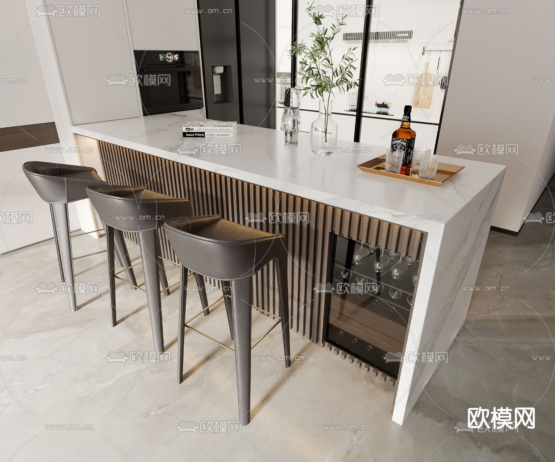 现代吧台 吧椅 中岛台3d模型下载