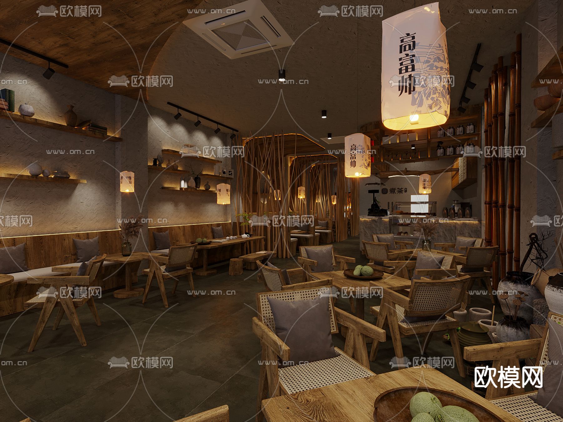 新中式茶馆 茶舍3d模型下载（渲染图1）