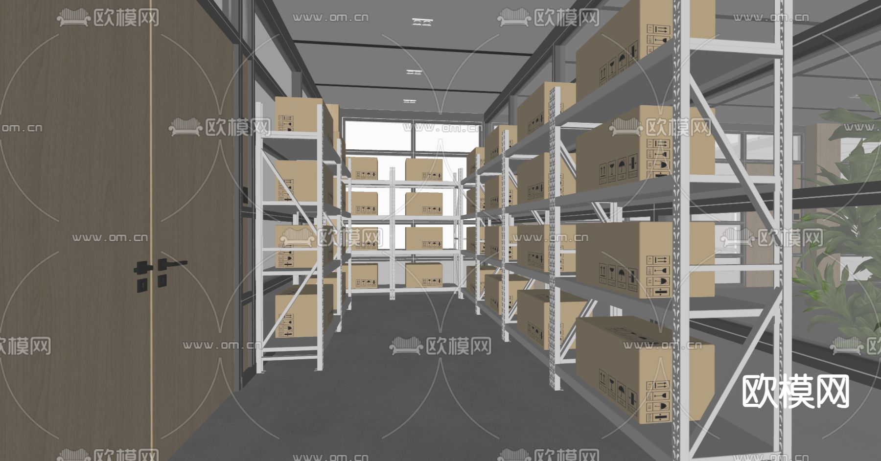 现代工厂仓库 货架su模型下载（渲染图4）