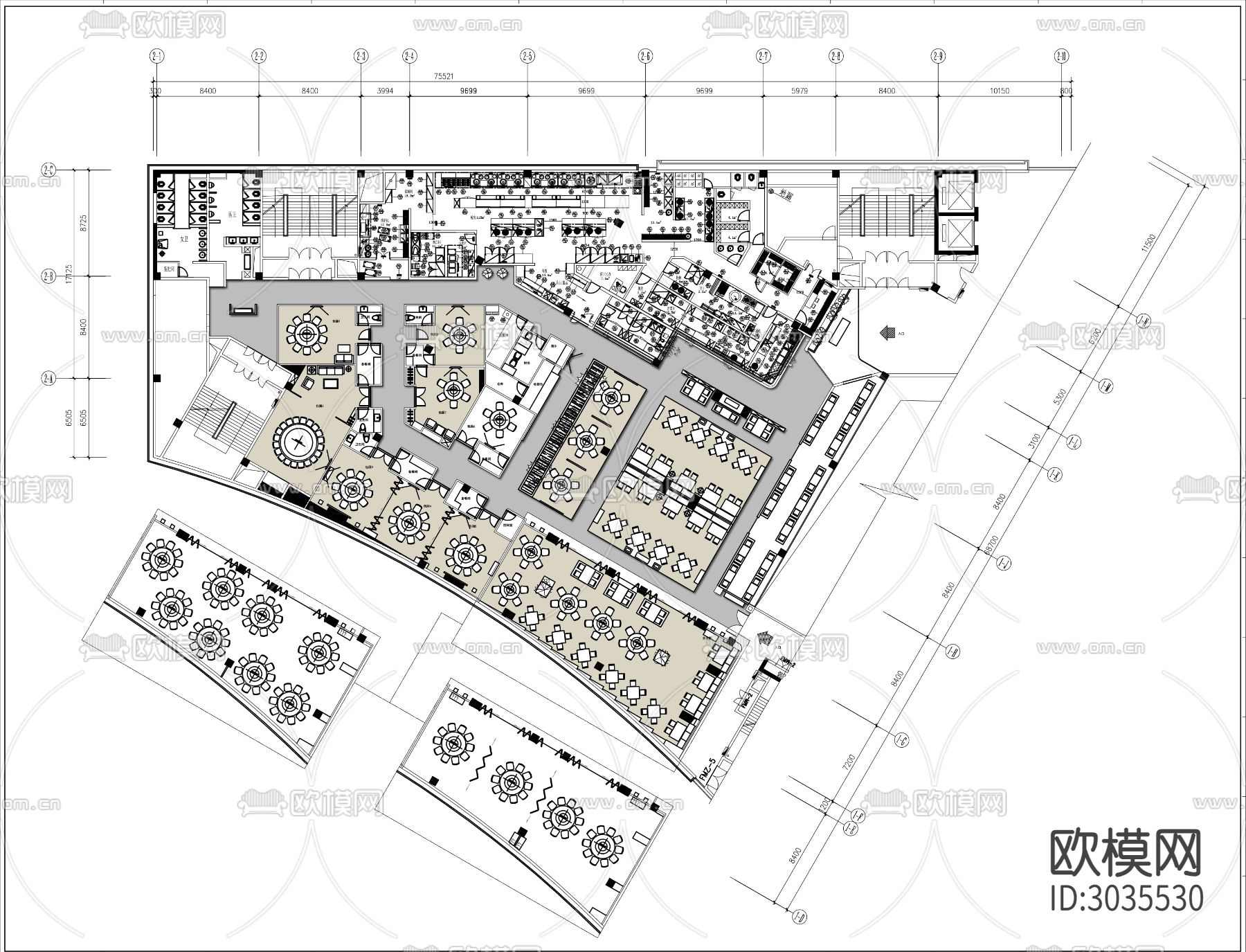 3000㎡大型餐厅cad平面图下载