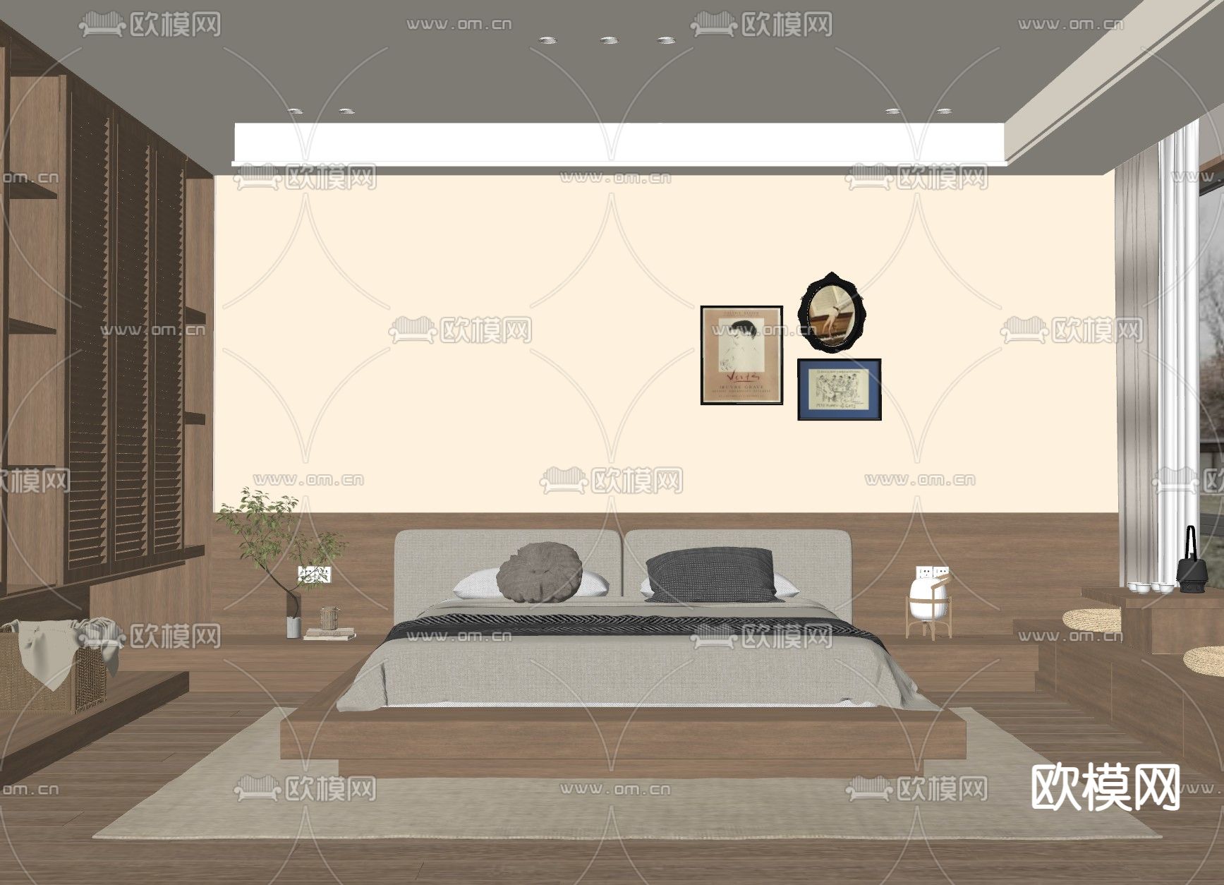 侘寂卧室 主卧 主人房su模型下载（渲染图2）