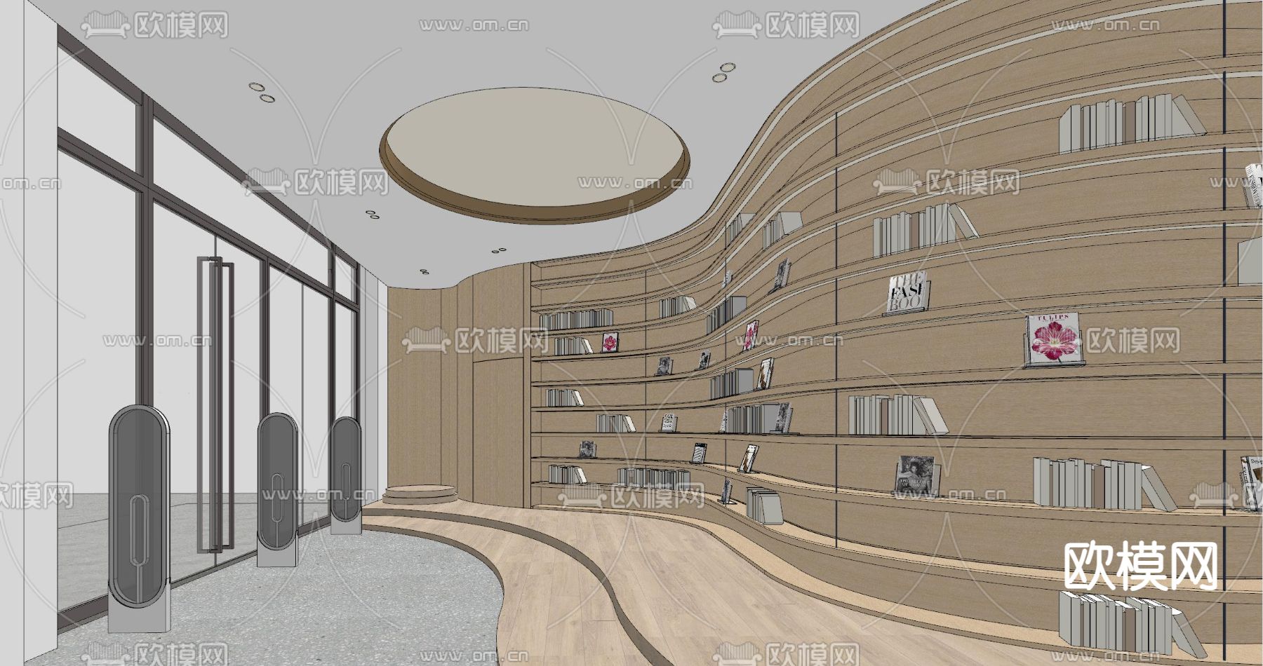 现代图书馆 阅览室 书吧su模型下载（渲染图2）