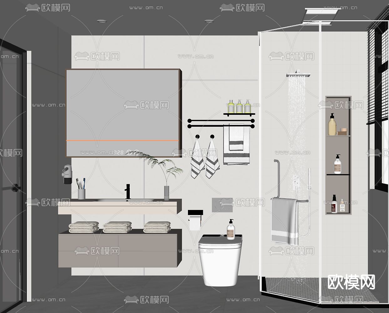 现代卫生间 浴室 洗手间su模型下载（渲染图2）