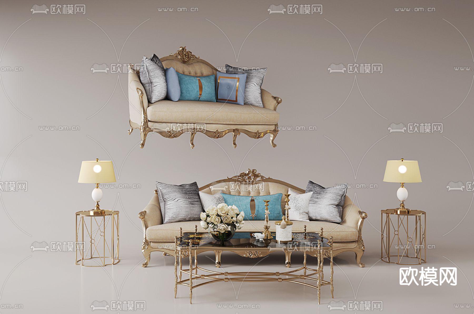 欧式多人沙发su模型下载（渲染图1）