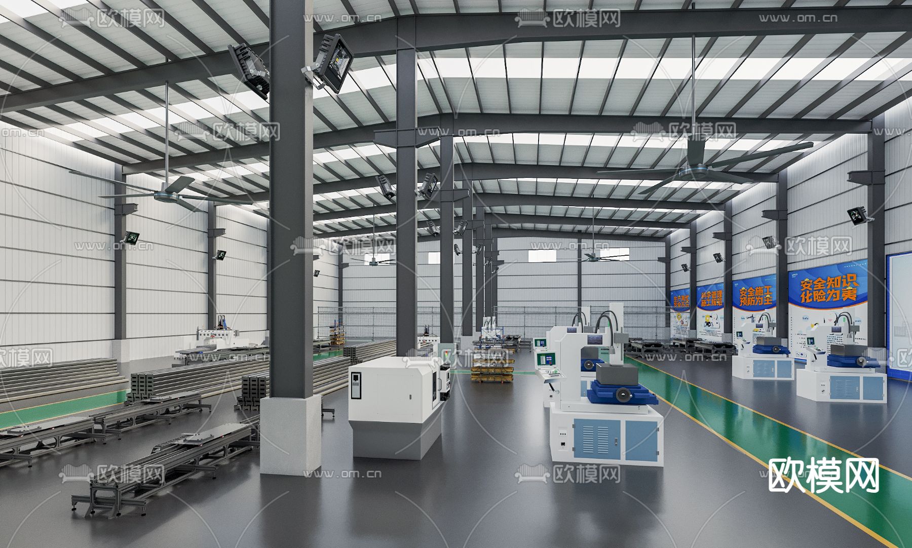现代工厂车间su模型下载（渲染图1）