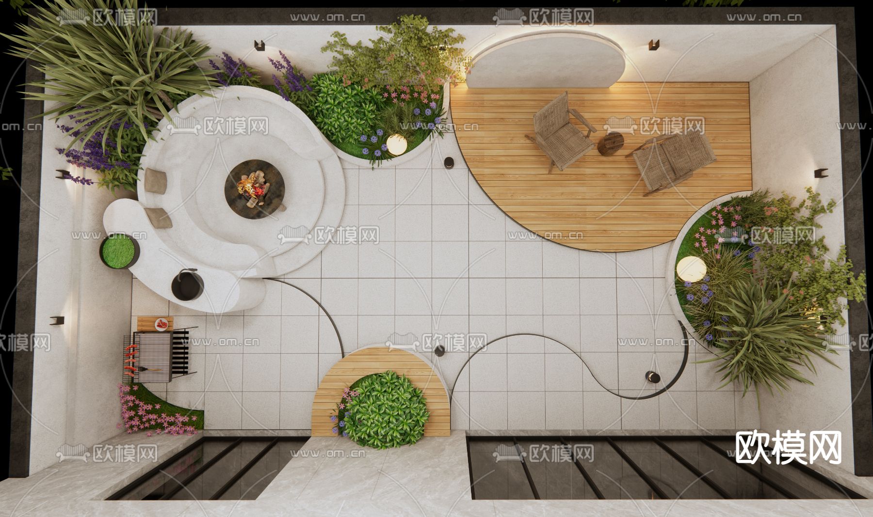 别墅庭院 花园3d模型下载（渲染图3）