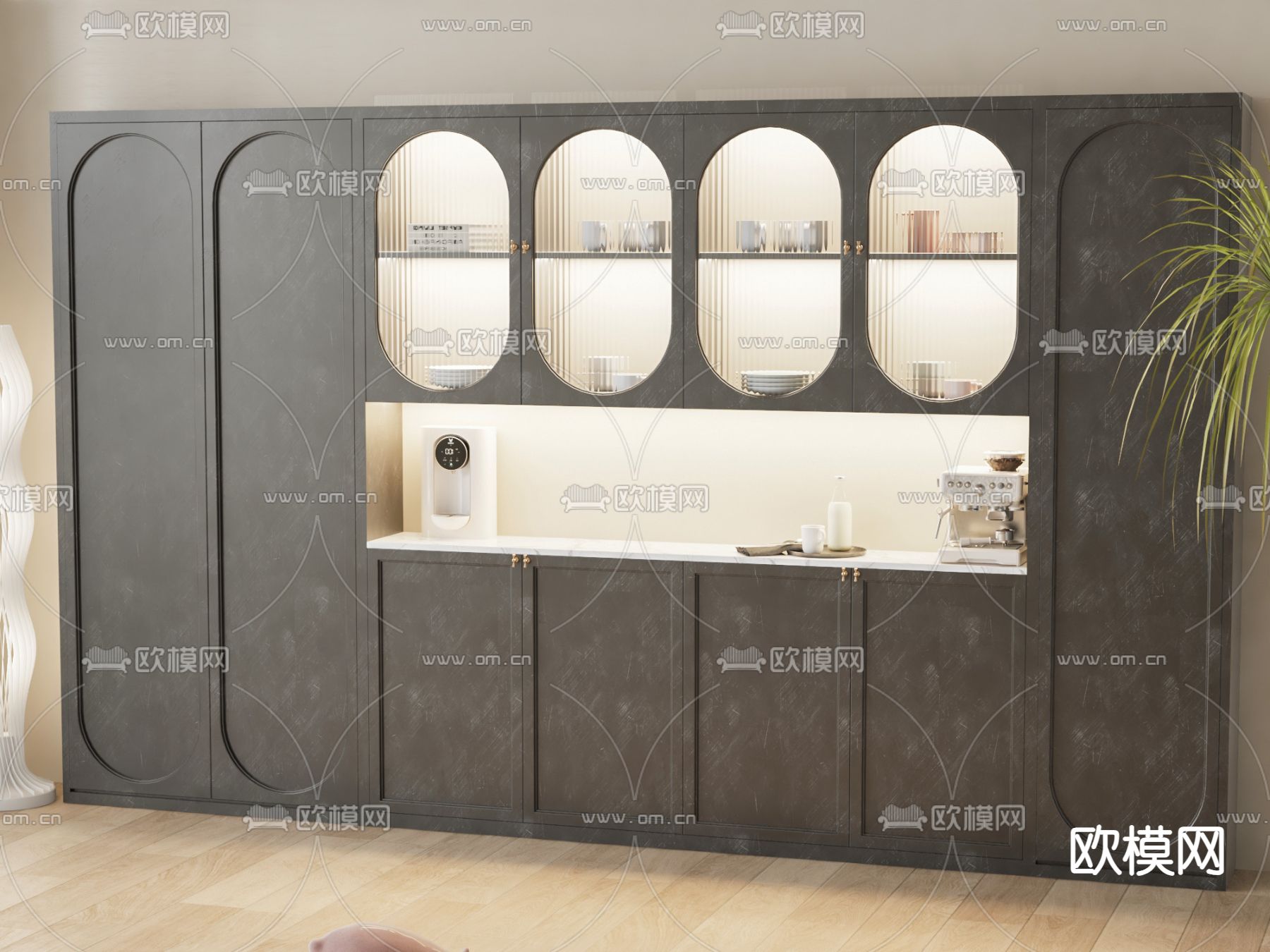 现代橱柜 餐边柜su模型下载（渲染图1）