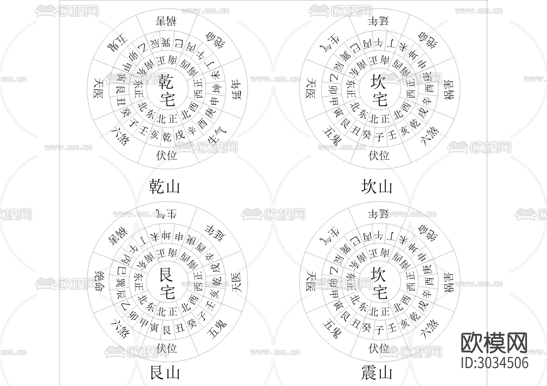 最新风水罗盘 鲁班尺cad图库下载（渲染图4）