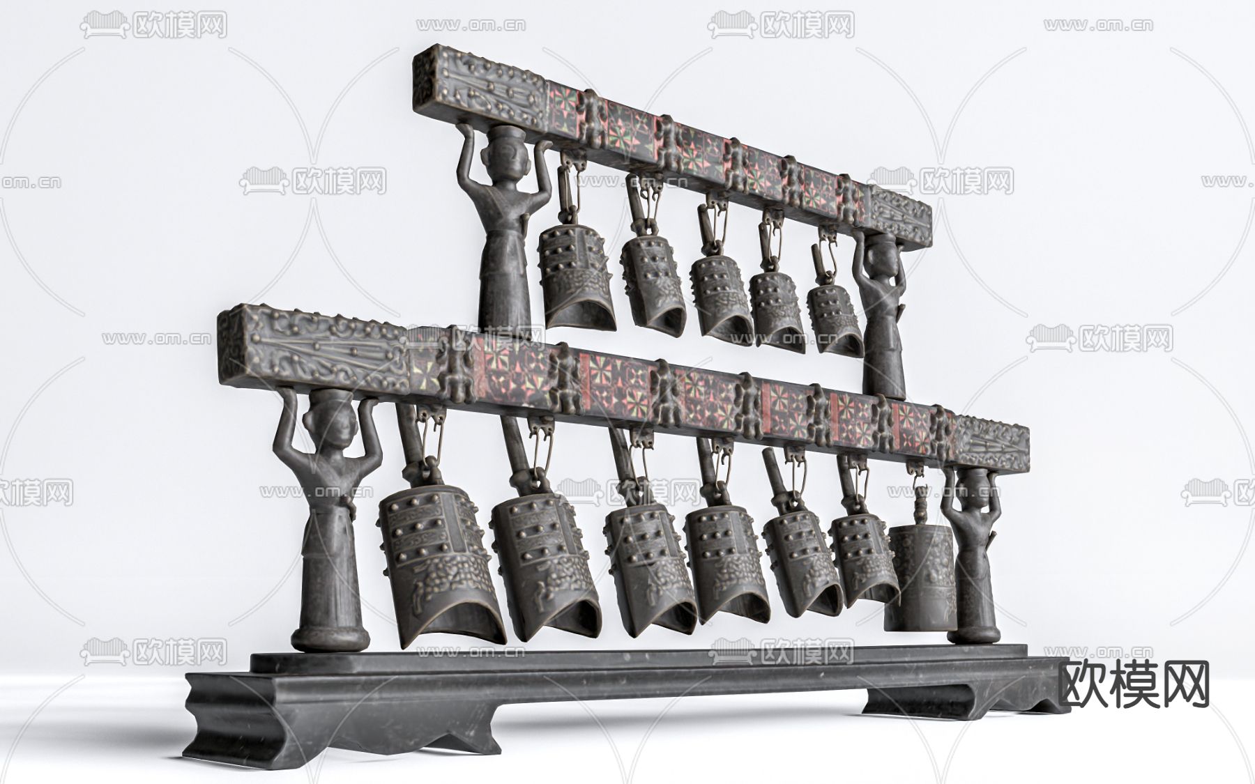 中式编钟乐器su模型下载（渲染图1）