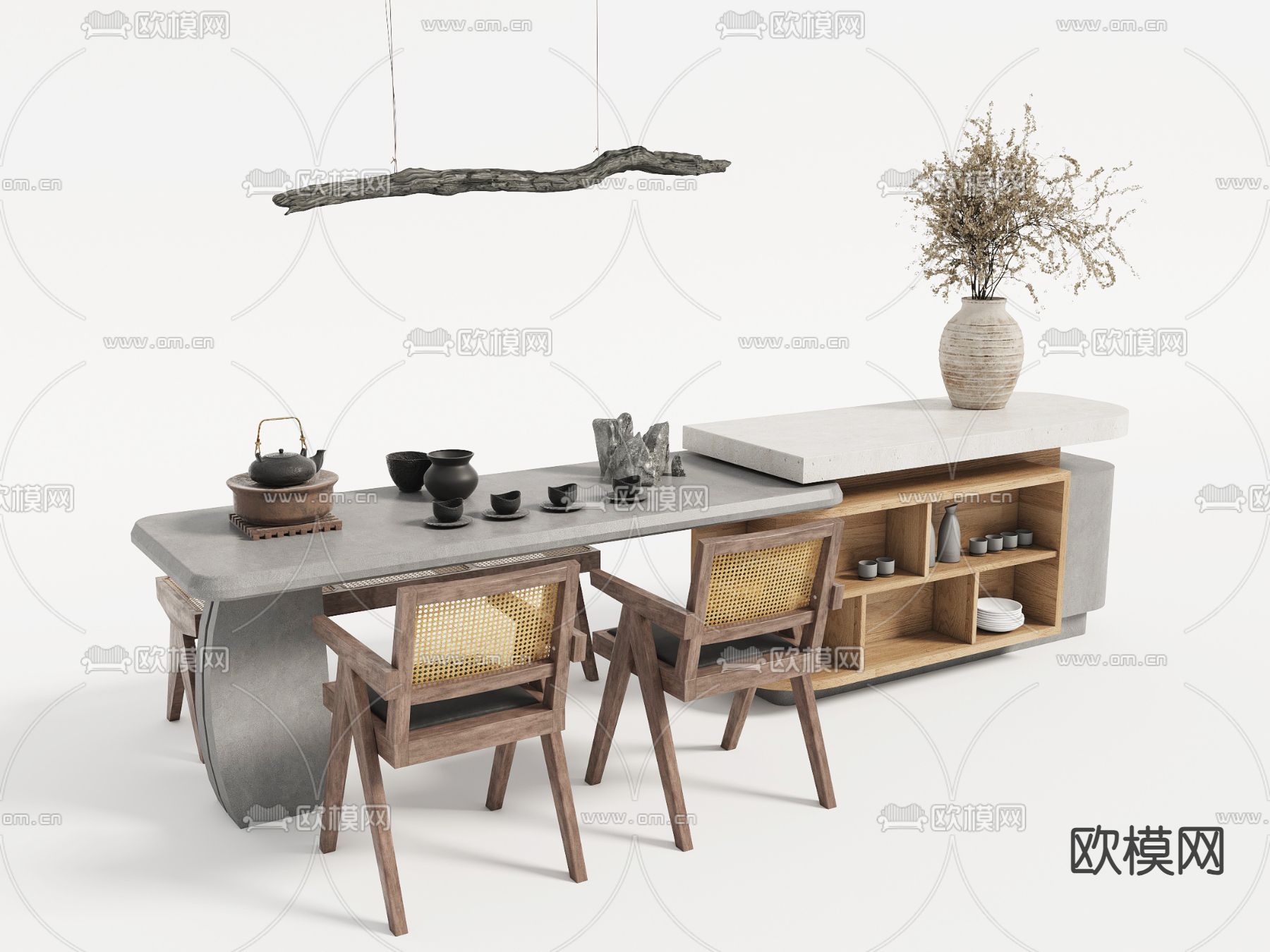 侘寂茶桌 茶台 中岛台3d模型下载