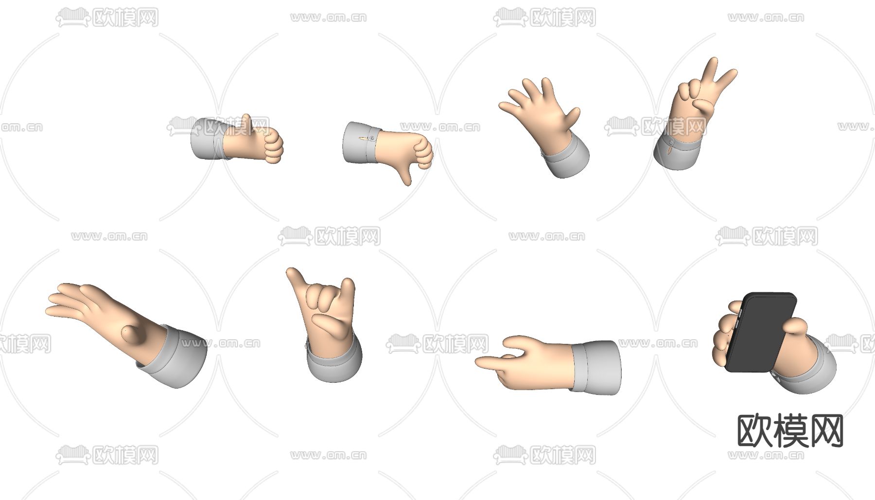 现代卡通可爱小手雕塑su模型下载（渲染图2）