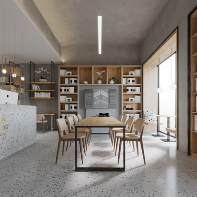  现代图书馆 阅览室 书吧su模型 