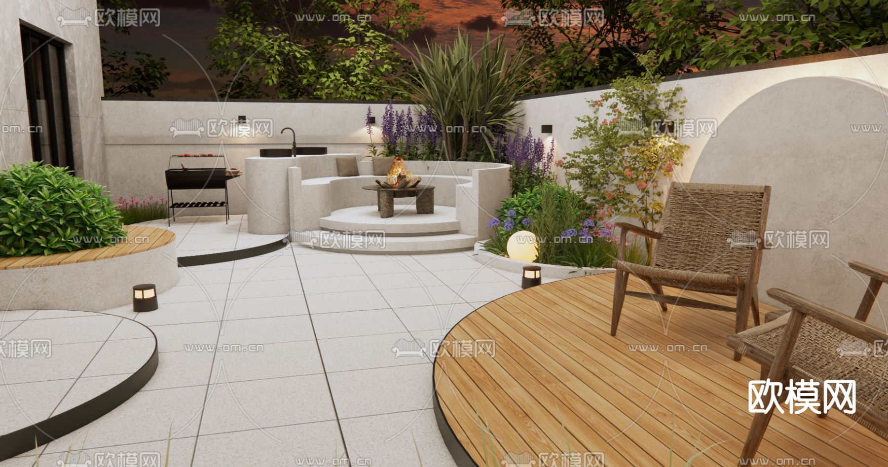 别墅庭院 花园3d模型下载（渲染图4）