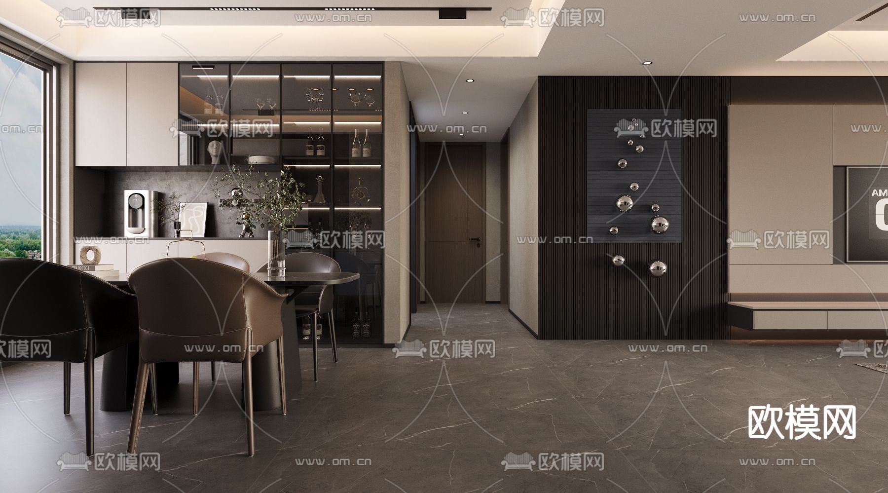 现代客厅 餐厅3d模型下载（渲染图3）