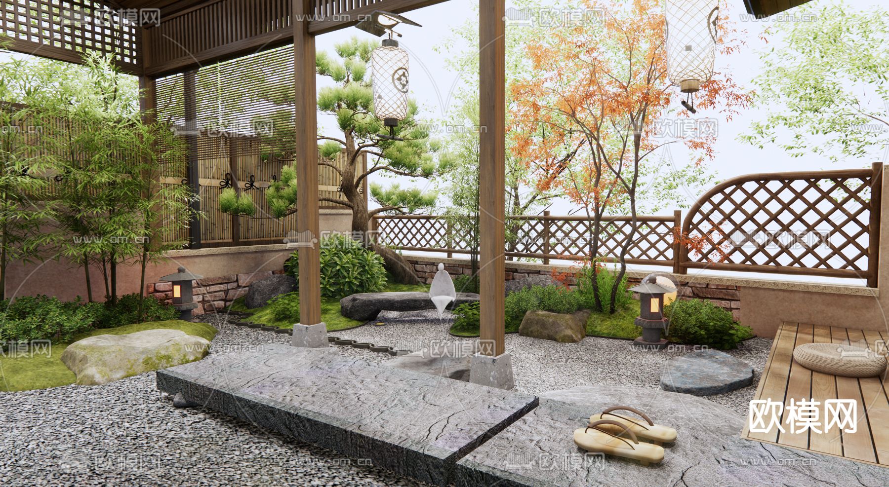 别墅庭院 花园3d模型下载（渲染图3）