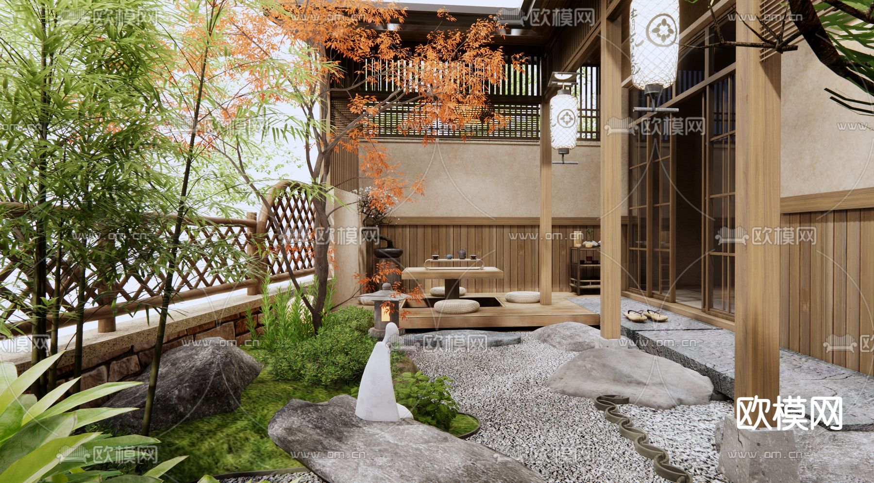 别墅庭院 花园3d模型下载（渲染图1）